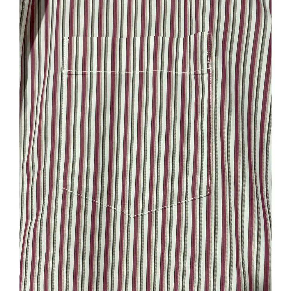 Banana Republic Shirt Mens Large Button Up Flip Cuffs Slim Fit Red White Stripes